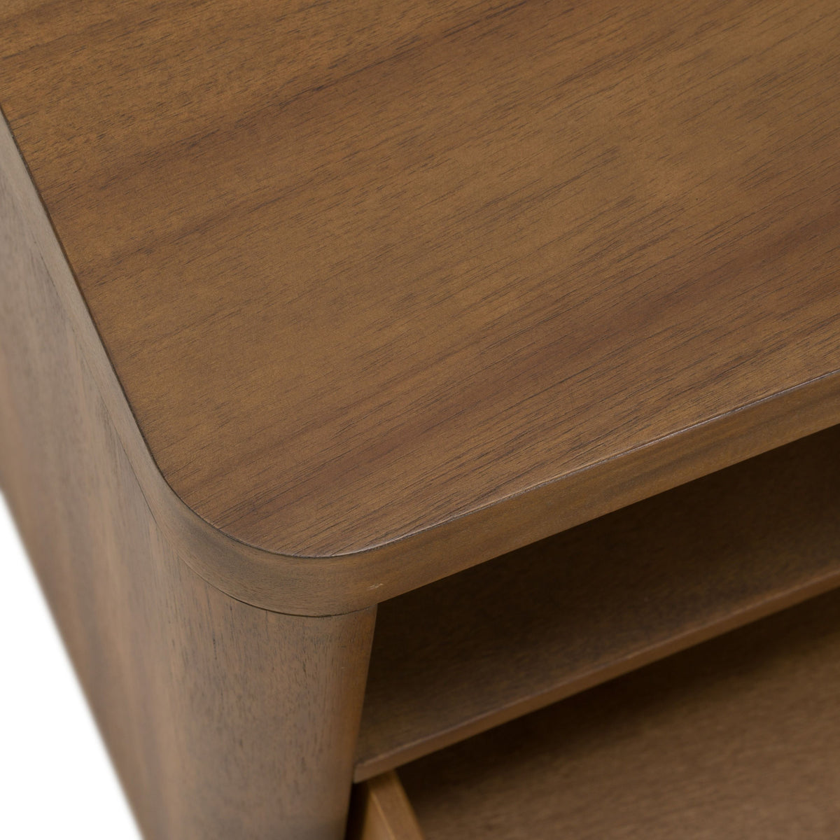 Acacia Nightstand with Open Shelf, Modern Two Drawer Bedside Table