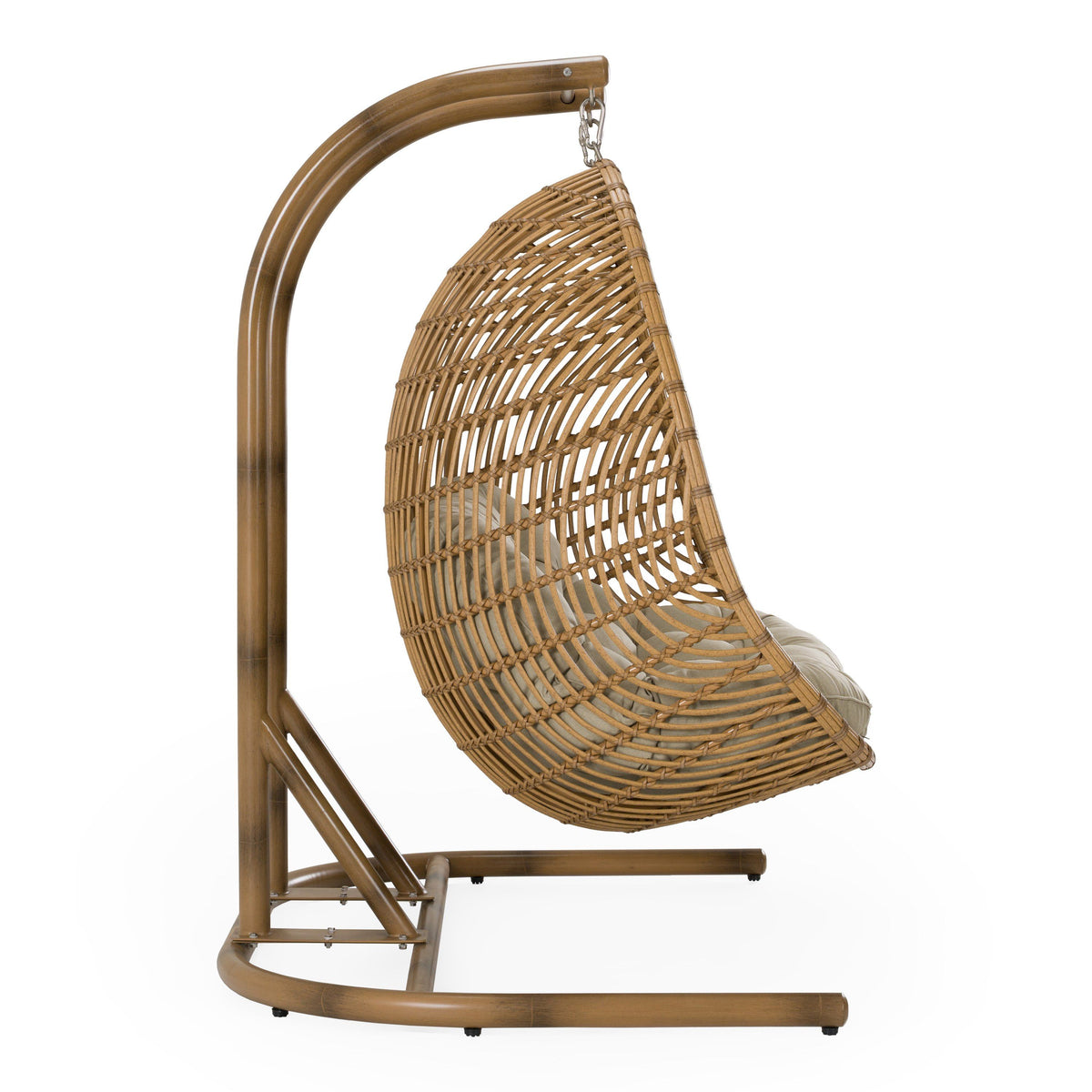 Outdoor Hanging Basket Chair with Stand, Brown Rattan Patio Swing Chair