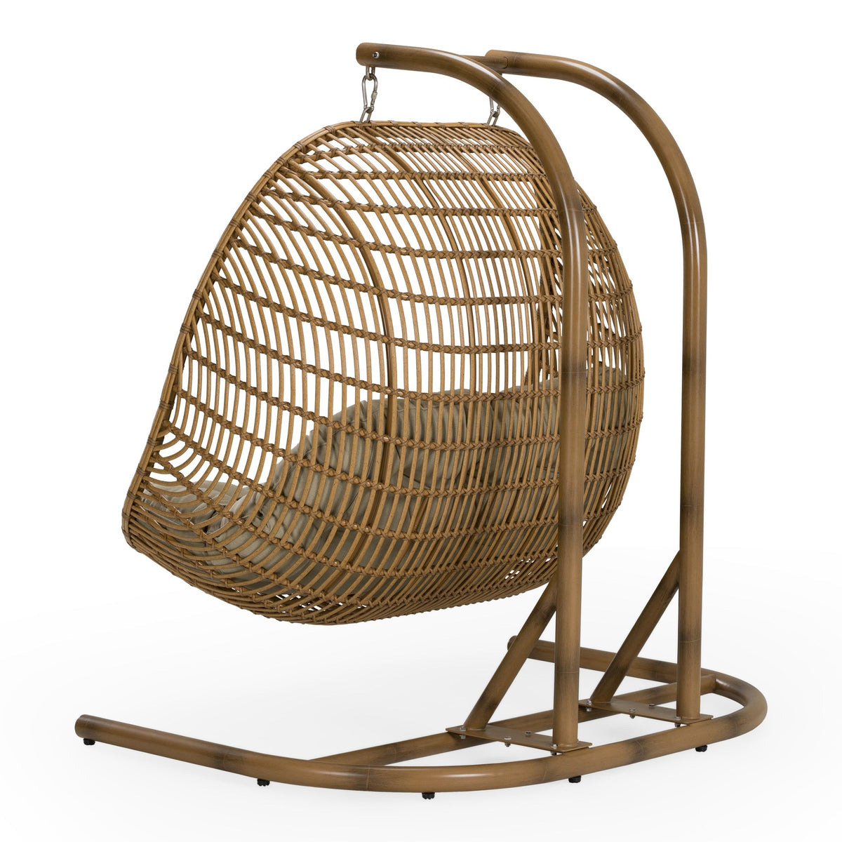 Outdoor Hanging Basket Chair with Stand, Brown Rattan Patio Swing Chair