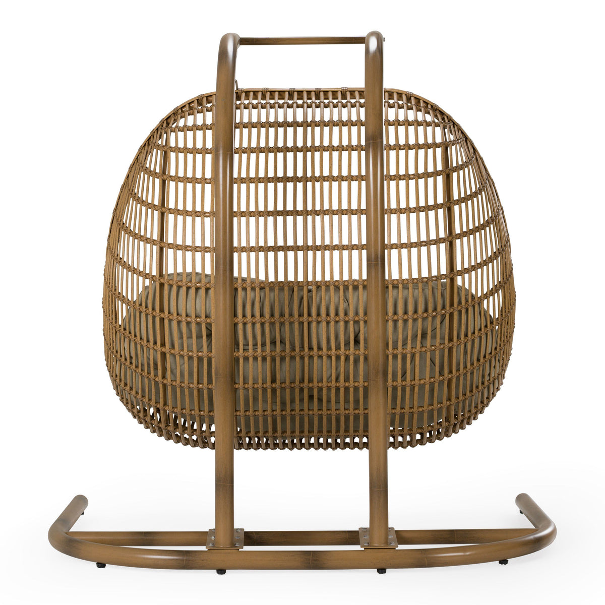 Outdoor Hanging Basket Chair with Stand, Brown Rattan Patio Swing Chair