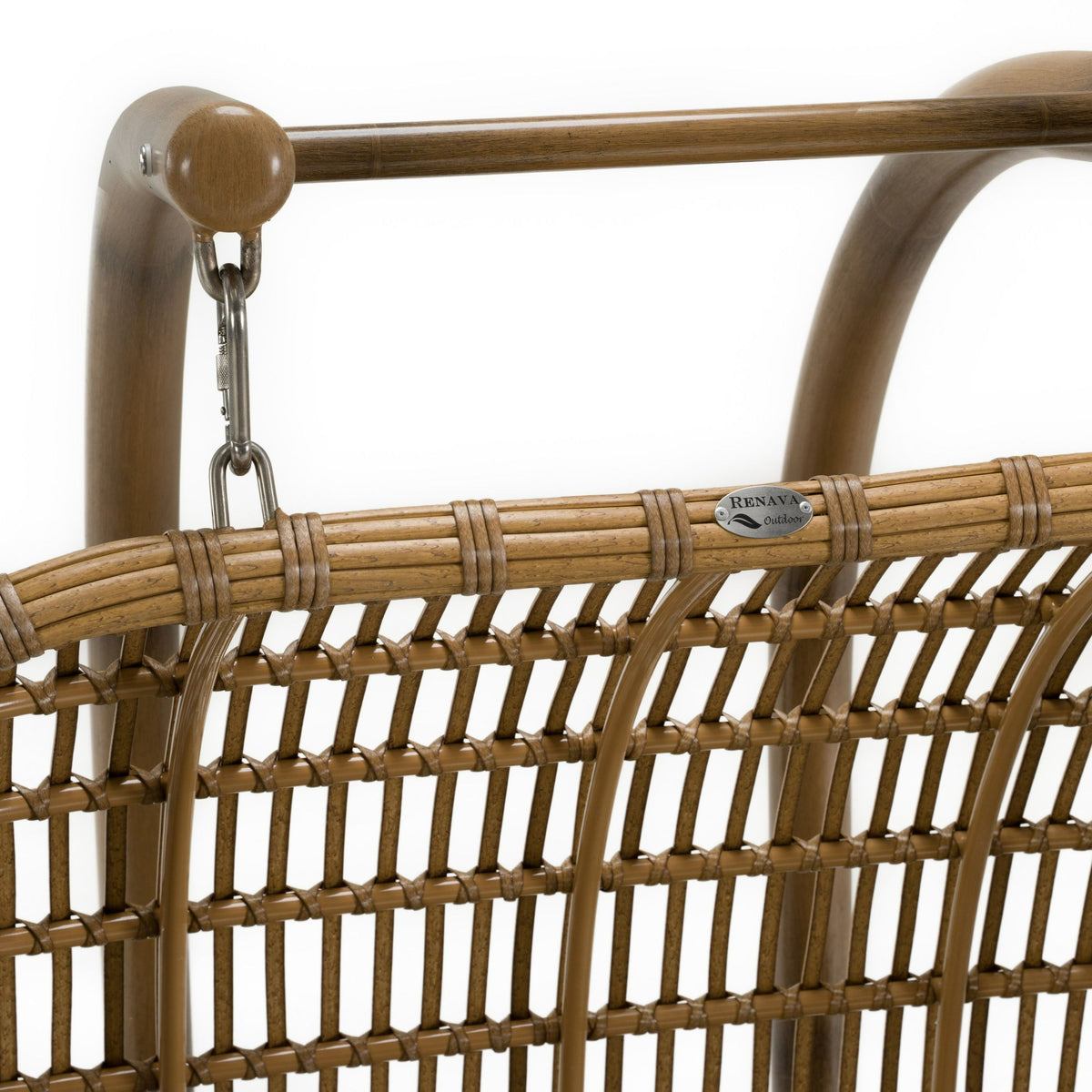 Outdoor Hanging Basket Chair with Stand, Brown Rattan Patio Swing Chair