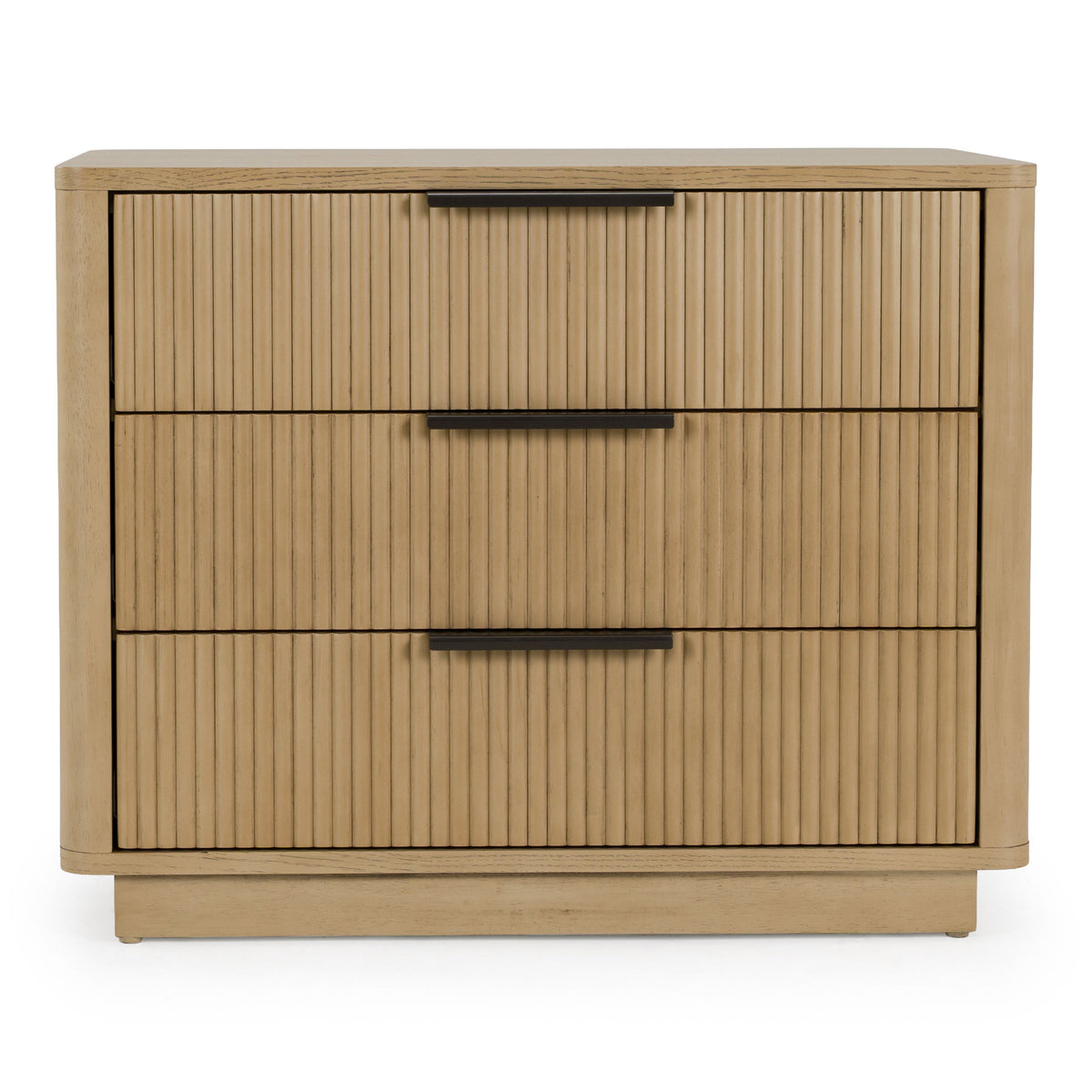 Natural Oak Three Drawer Nightstand, Modern Wide Bedside Chest