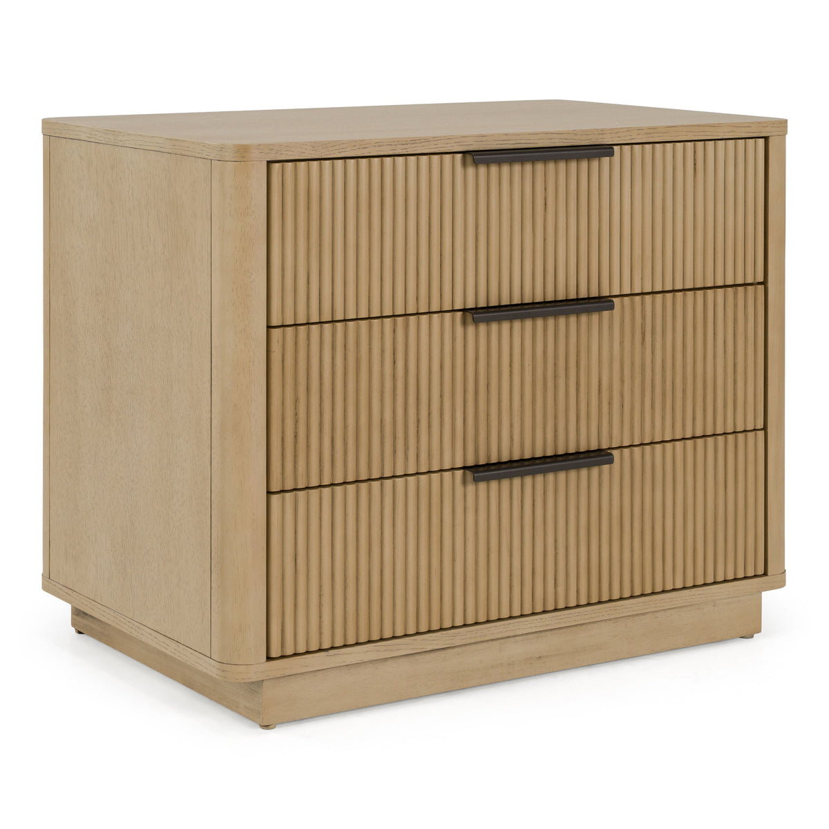 Natural Oak Three Drawer Nightstand, Modern Wide Bedside Chest