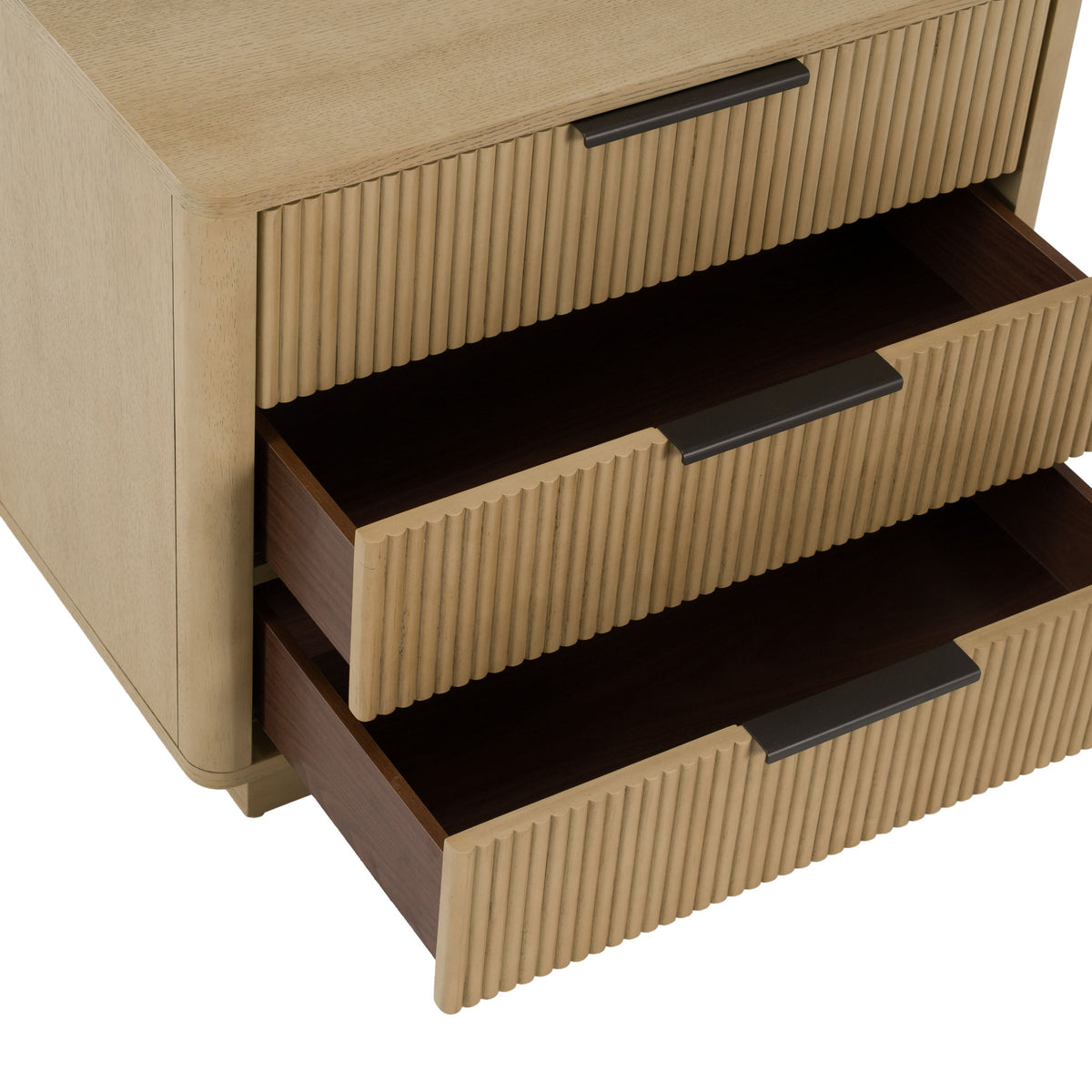 Natural Oak Three Drawer Nightstand, Modern Wide Bedside Chest