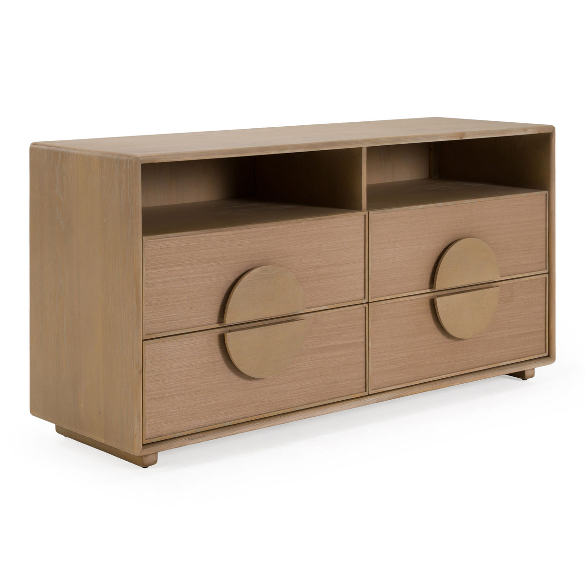 Oak Canopy Bedroom Set, Upholstered Bed with Rattan Front Dresser