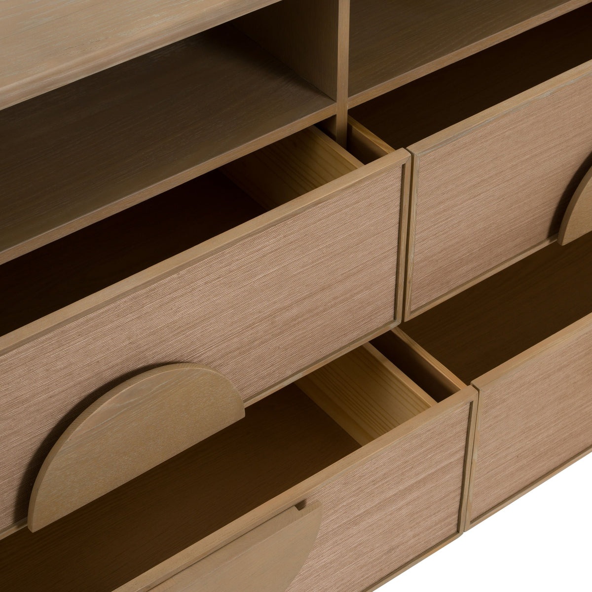 Rattan Front Dresser, Modern Natural Oak Dresser with Open Shelves