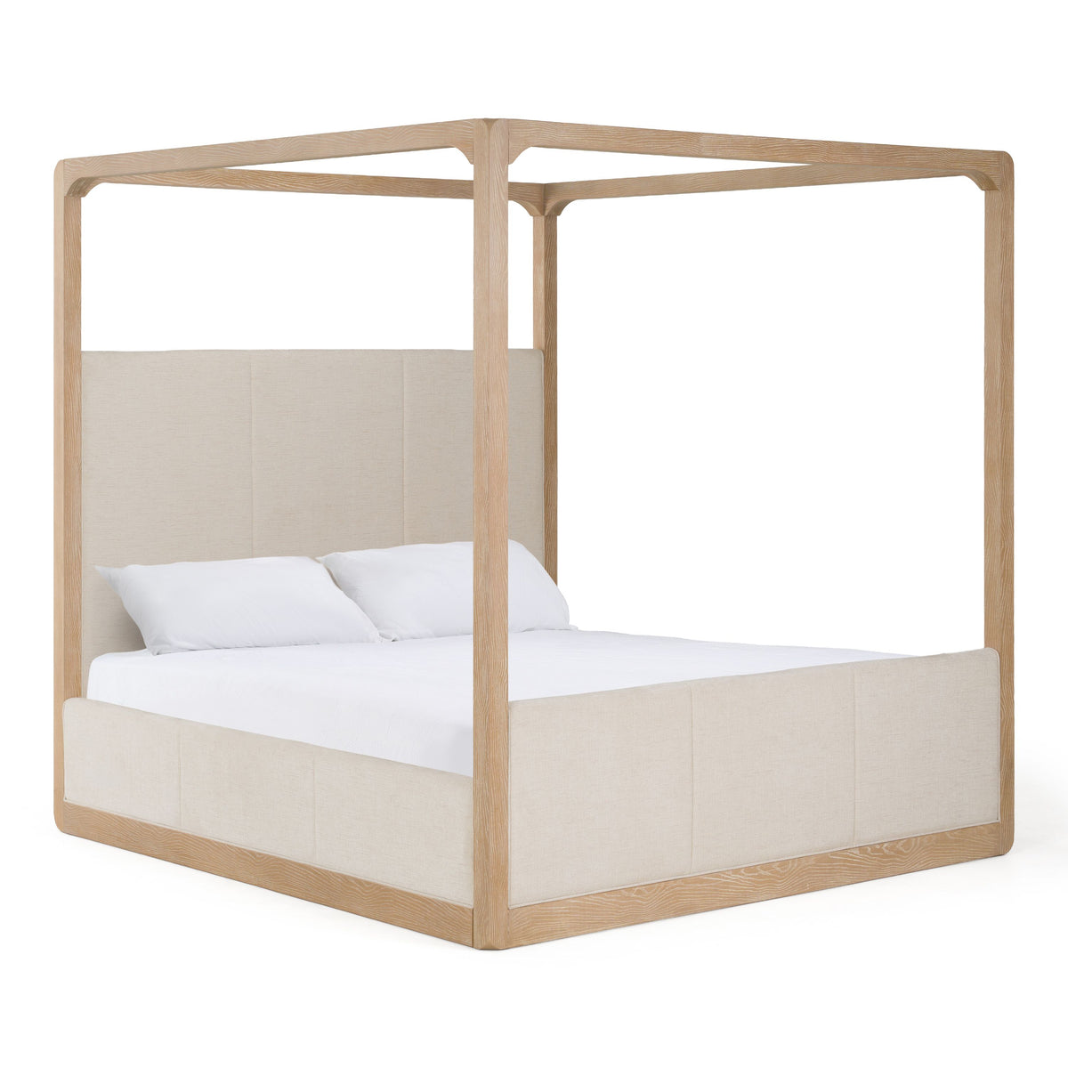 Oak Canopy Bedroom Set, Upholstered Bed with Rattan Front Dresser