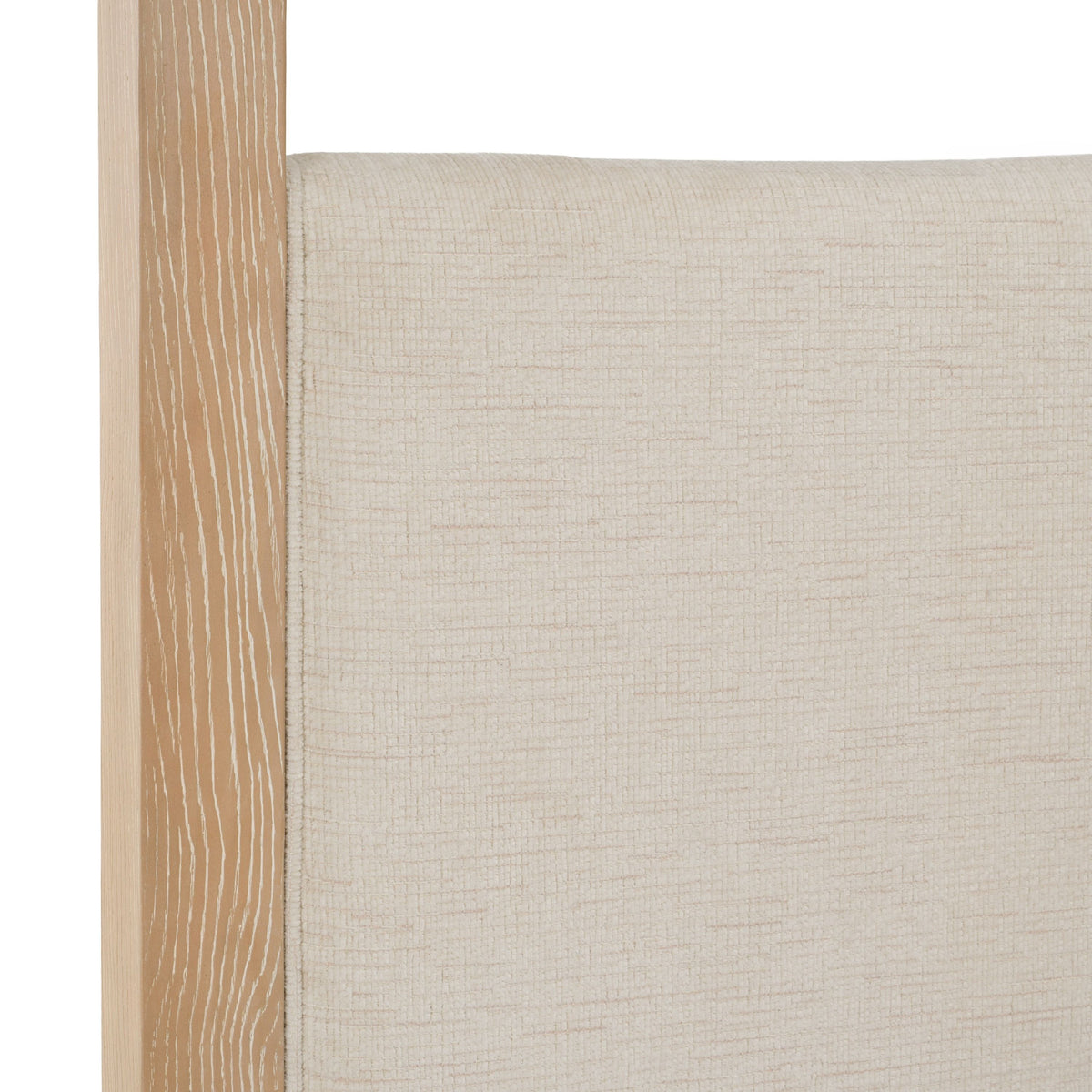 King Canopy Bed Frame, Upholstered Beige and Natural Oak Canopy Bed