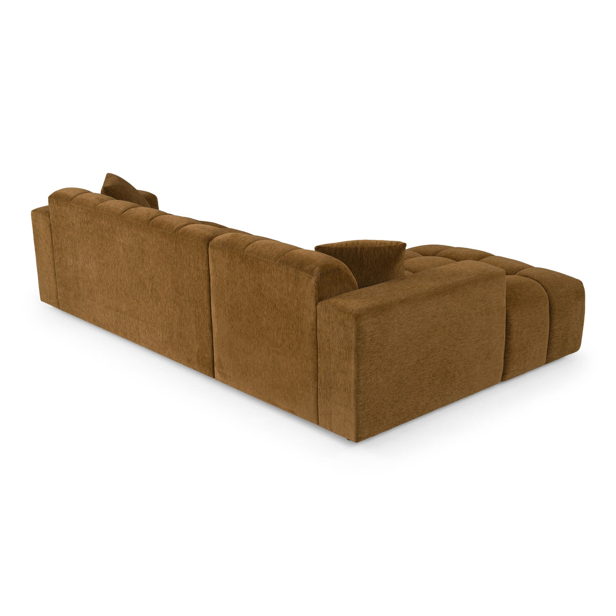 Tufted Sectional Sofa with Chaise, Brown Fabric Left Facing L Shaped Couch