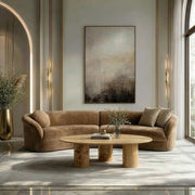 Curved Sectional Sofa, Modern Brown Fabric Crescent Couch