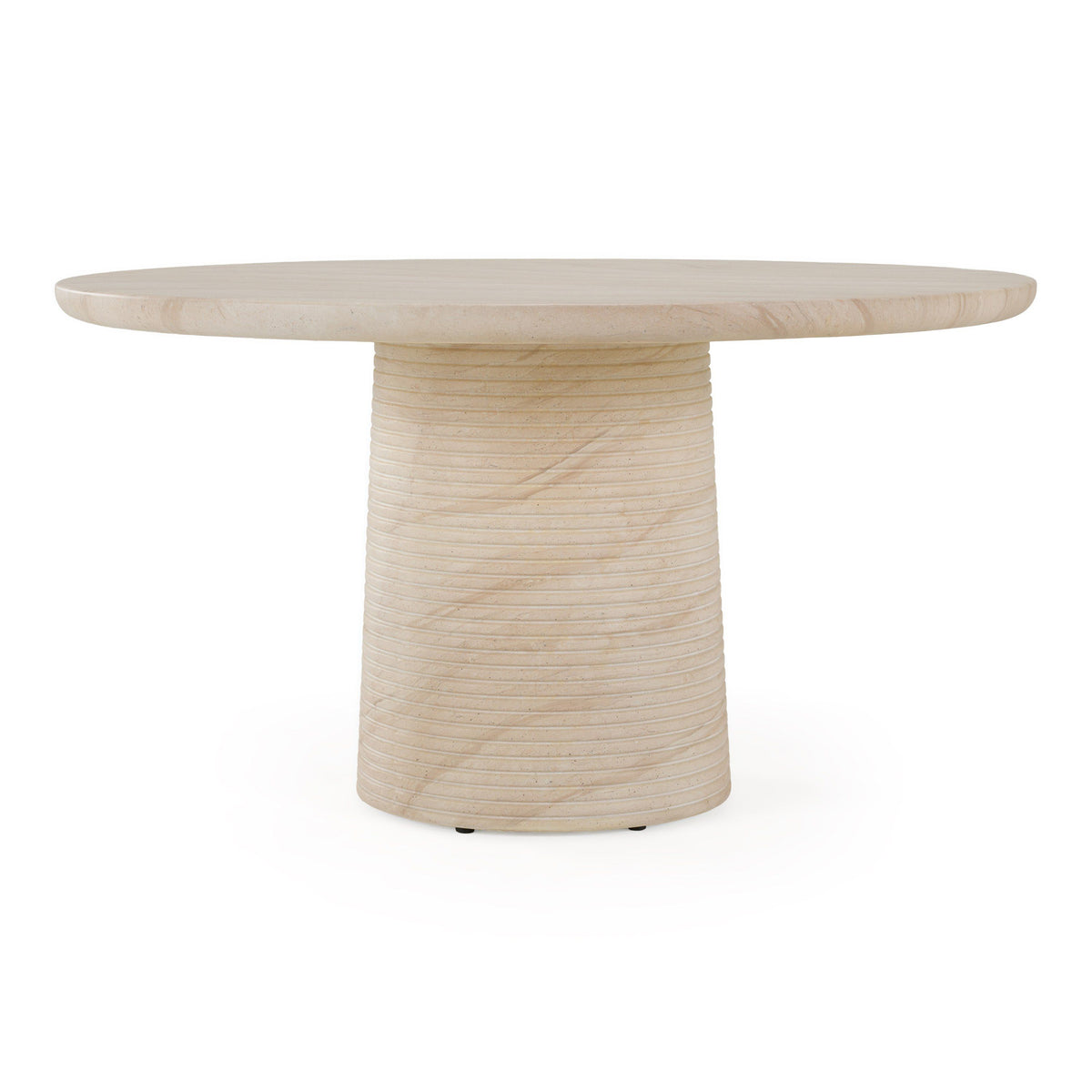 Round Travertine Look Dining Table, Concrete Pedestal Table Indoor Outdoor