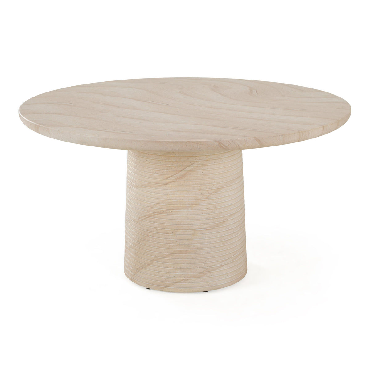 Round Travertine Look Dining Table, Concrete Pedestal Table Indoor Outdoor