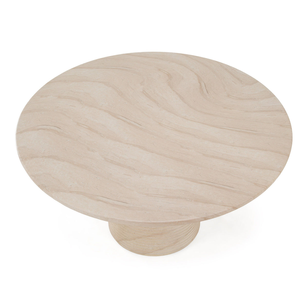 Round Travertine Look Dining Table, Concrete Pedestal Table Indoor Outdoor