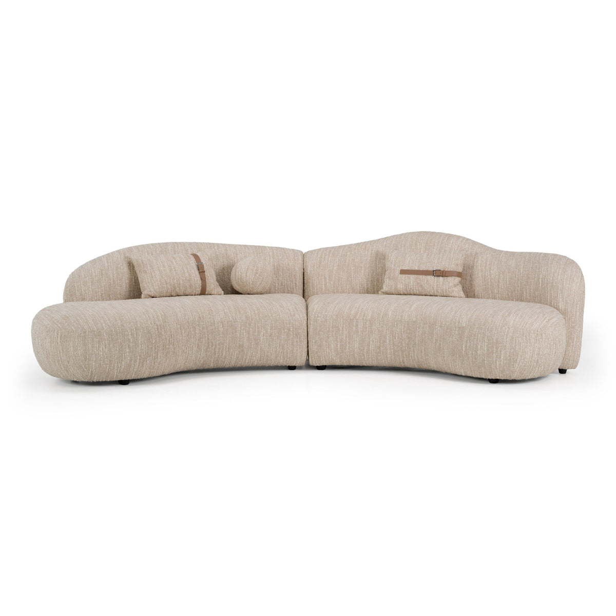 Curved Sectional Sofa, Beige Fabric Modern Couch with Throw Pillows