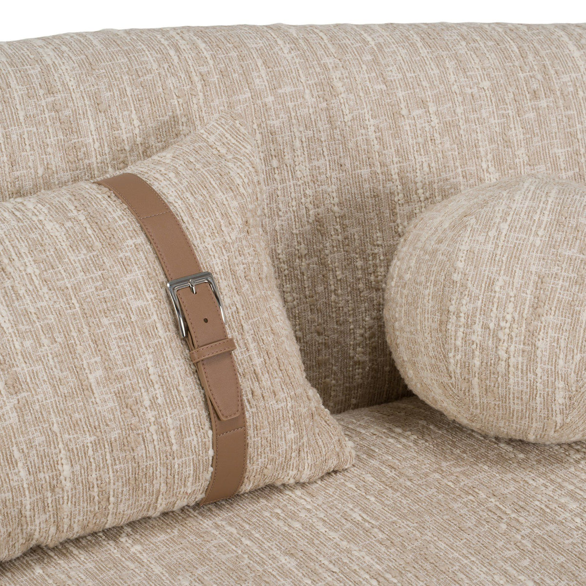 Curved Sectional Sofa, Beige Fabric Modern Couch with Throw Pillows
