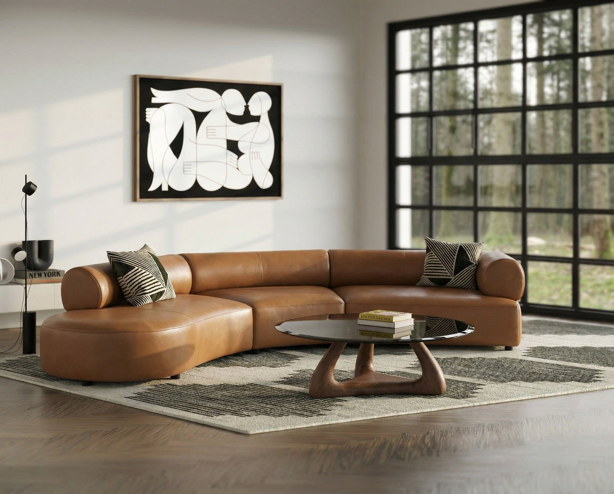 Brown Leather Sectional Sofa with Chaise, Contemporary Left Facing Couch