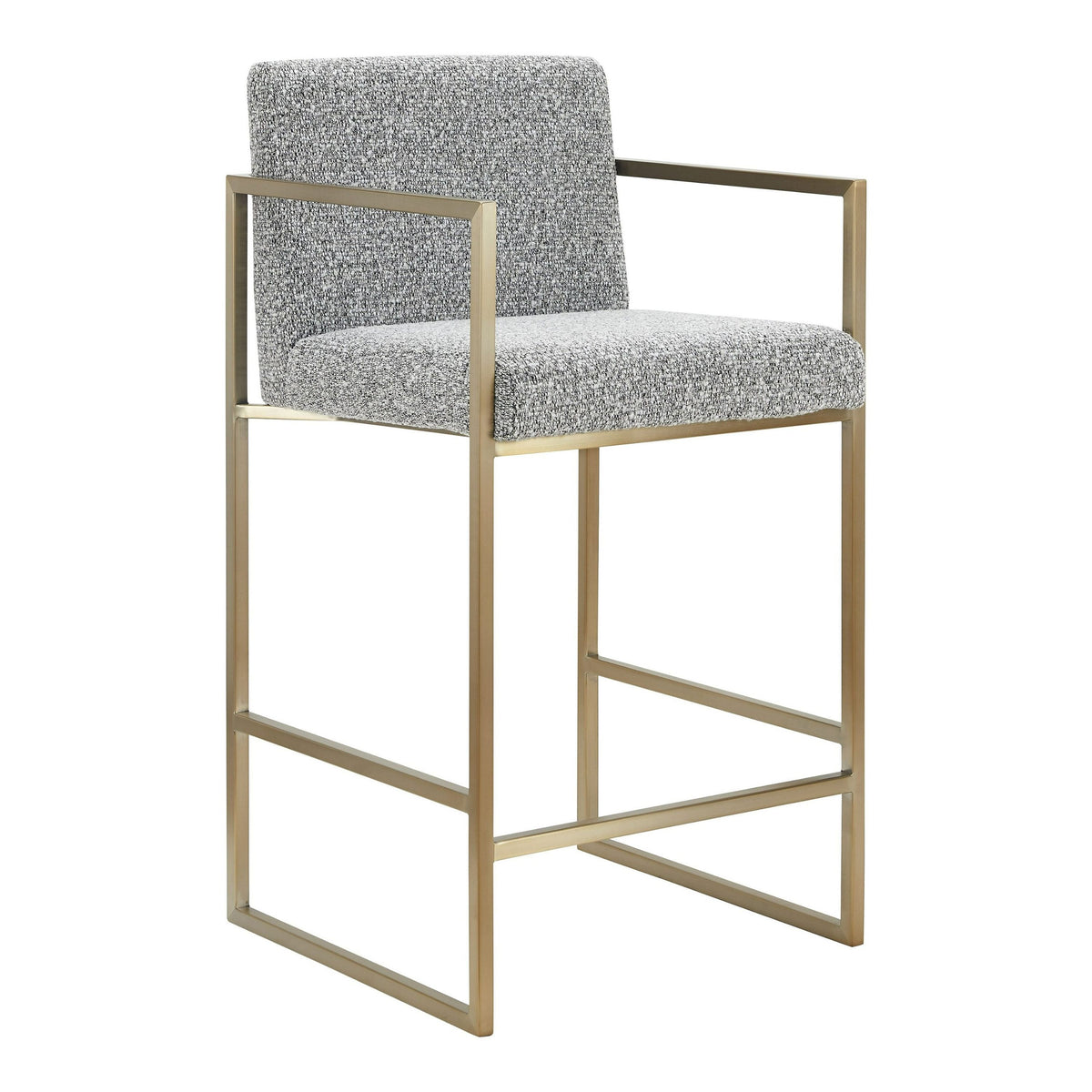 Gray Fabric Counter Stool, Cross Back Chair with Antique Brass Legs