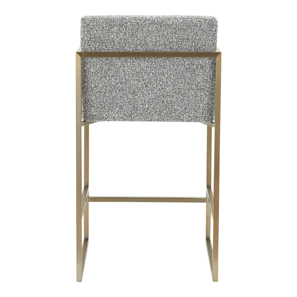 Gray Fabric Counter Stool, Cross Back Chair with Antique Brass Legs