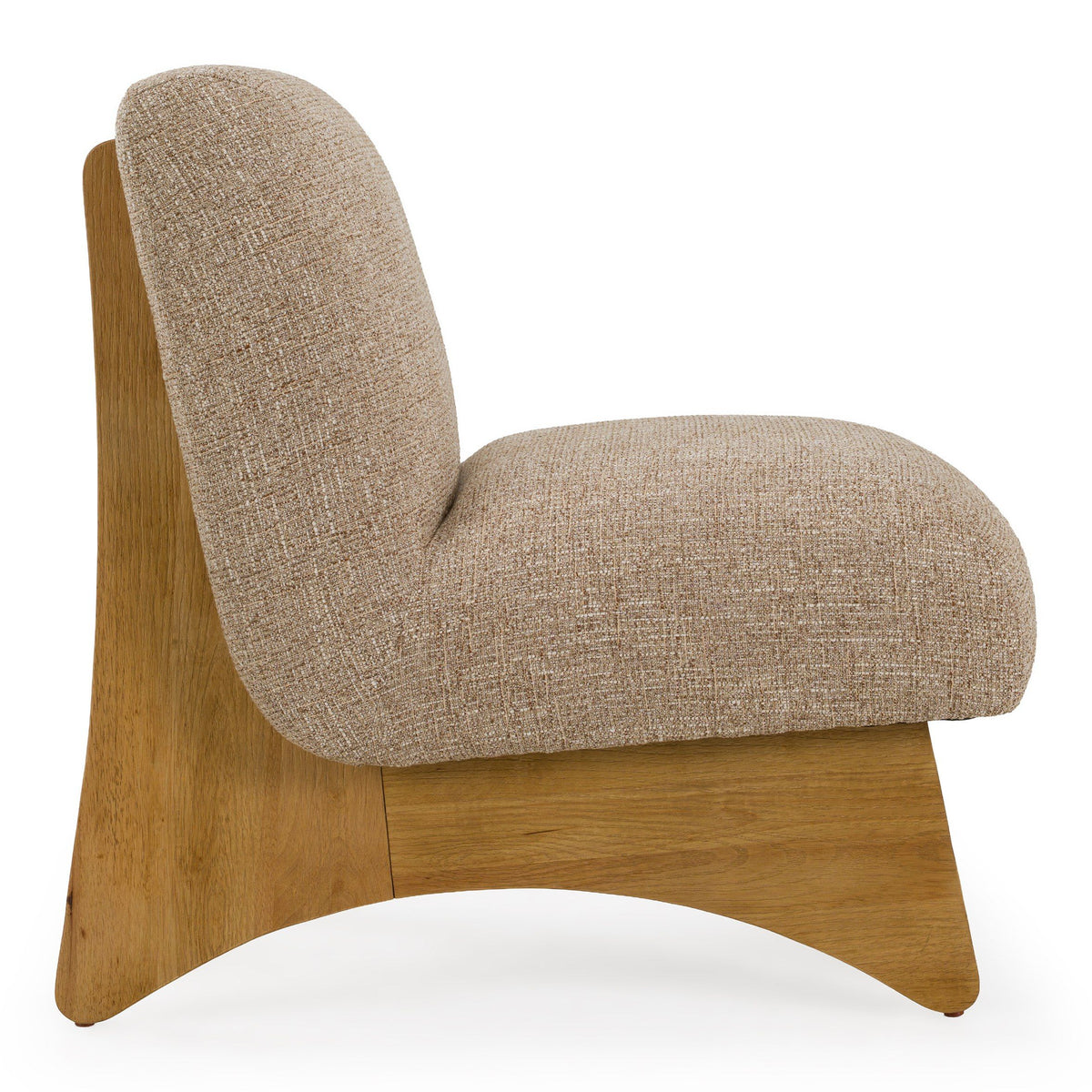 Tan Fabric Slipper Chair, Modern Natural Oak Frame Accent Chair