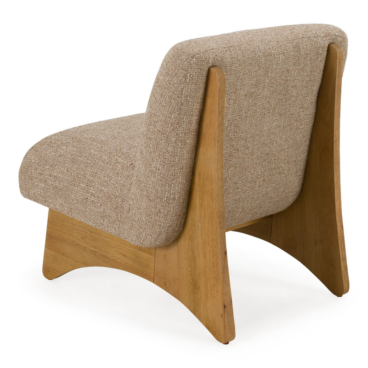 Tan Fabric Slipper Chair, Modern Natural Oak Frame Accent Chair