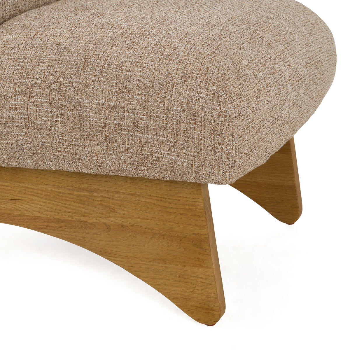 Tan Fabric Slipper Chair, Modern Natural Oak Frame Accent Chair