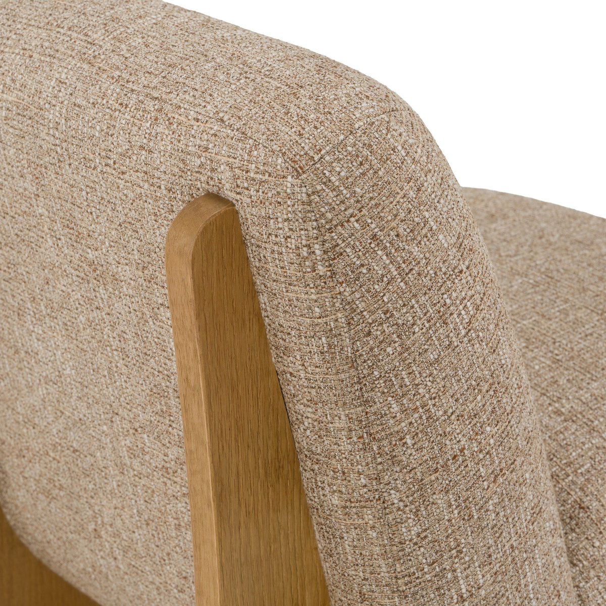 Tan Fabric Slipper Chair, Modern Natural Oak Frame Accent Chair