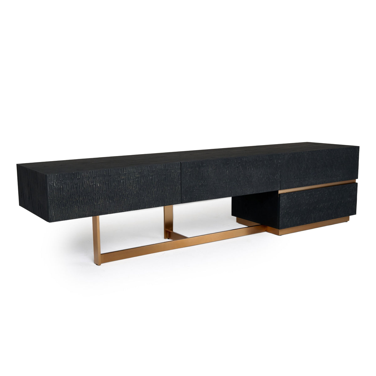 Black Ash TV Stand, Modern Media Console with Gold Legs and Drawers