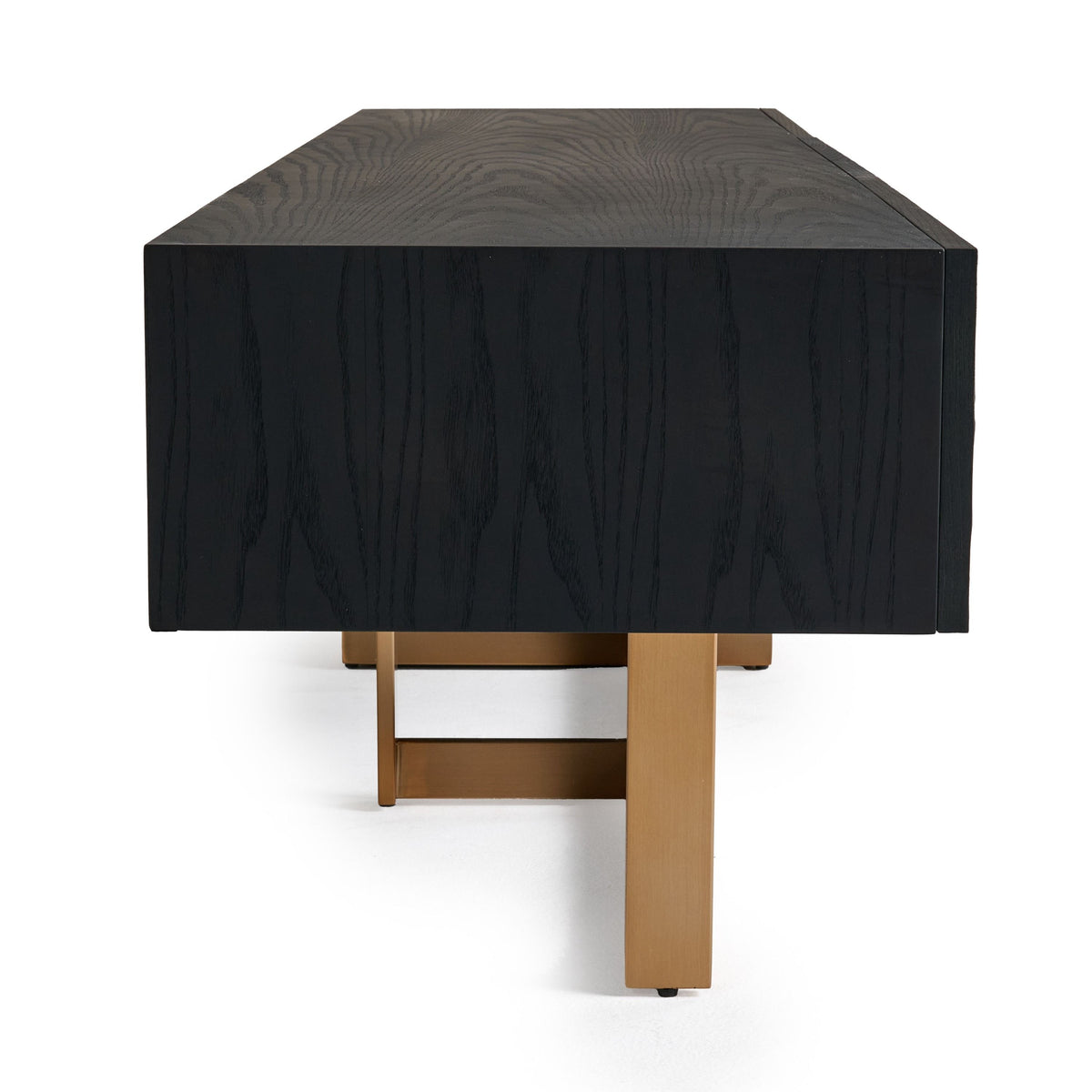Black Ash TV Stand, Modern Media Console with Gold Legs and Drawers