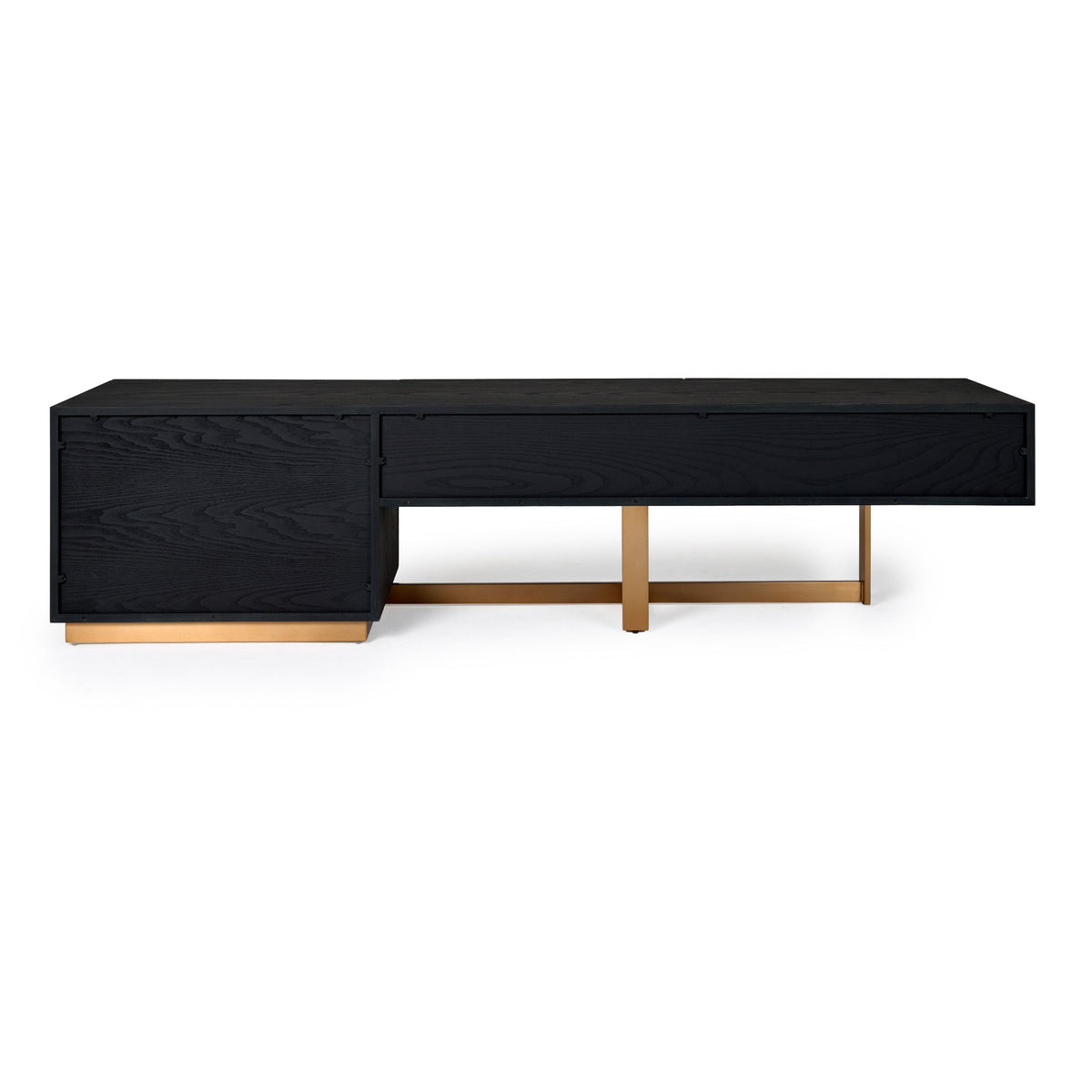 Black Ash TV Stand, Modern Media Console with Gold Legs and Drawers