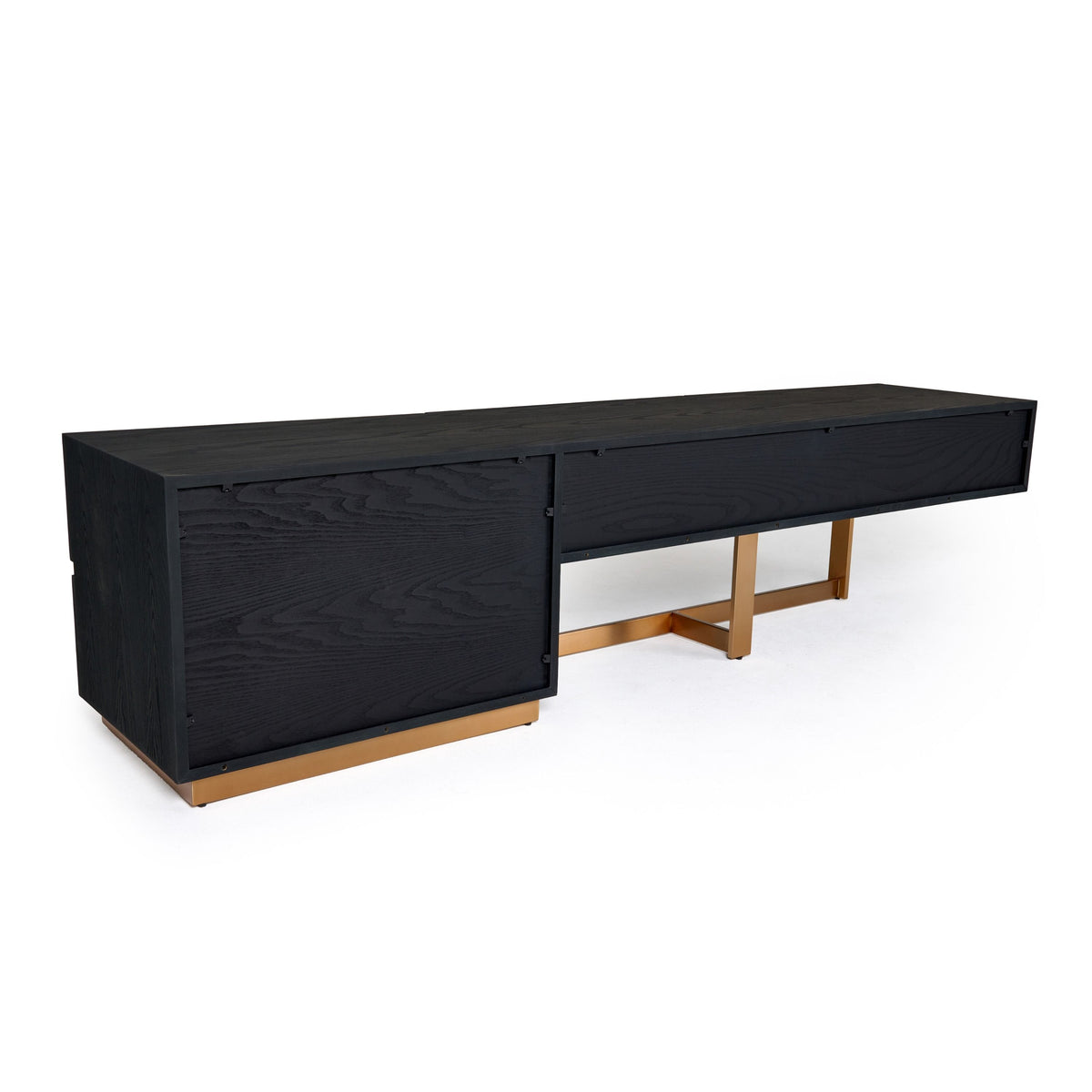 Black Ash TV Stand, Modern Media Console with Gold Legs and Drawers