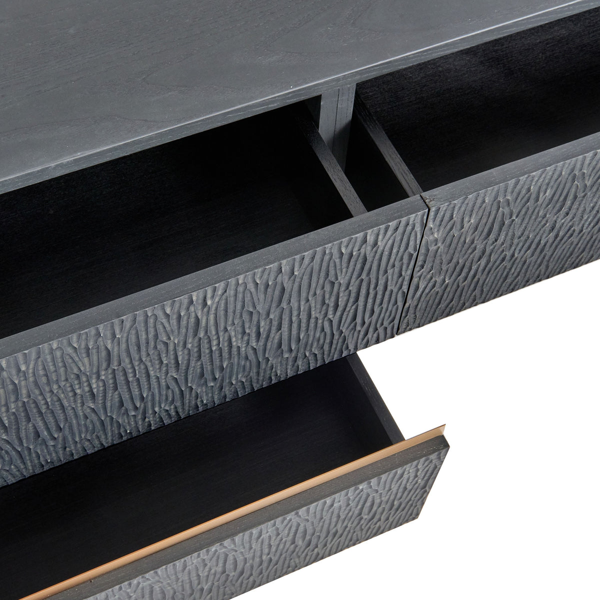 Black Ash TV Stand, Modern Media Console with Gold Legs and Drawers