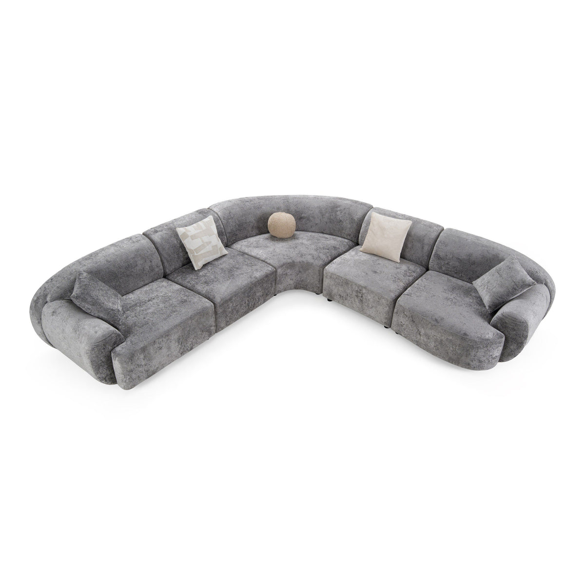 Grey Corner Sectional Sofa, Modern Fabric Couch with Toss Pillows