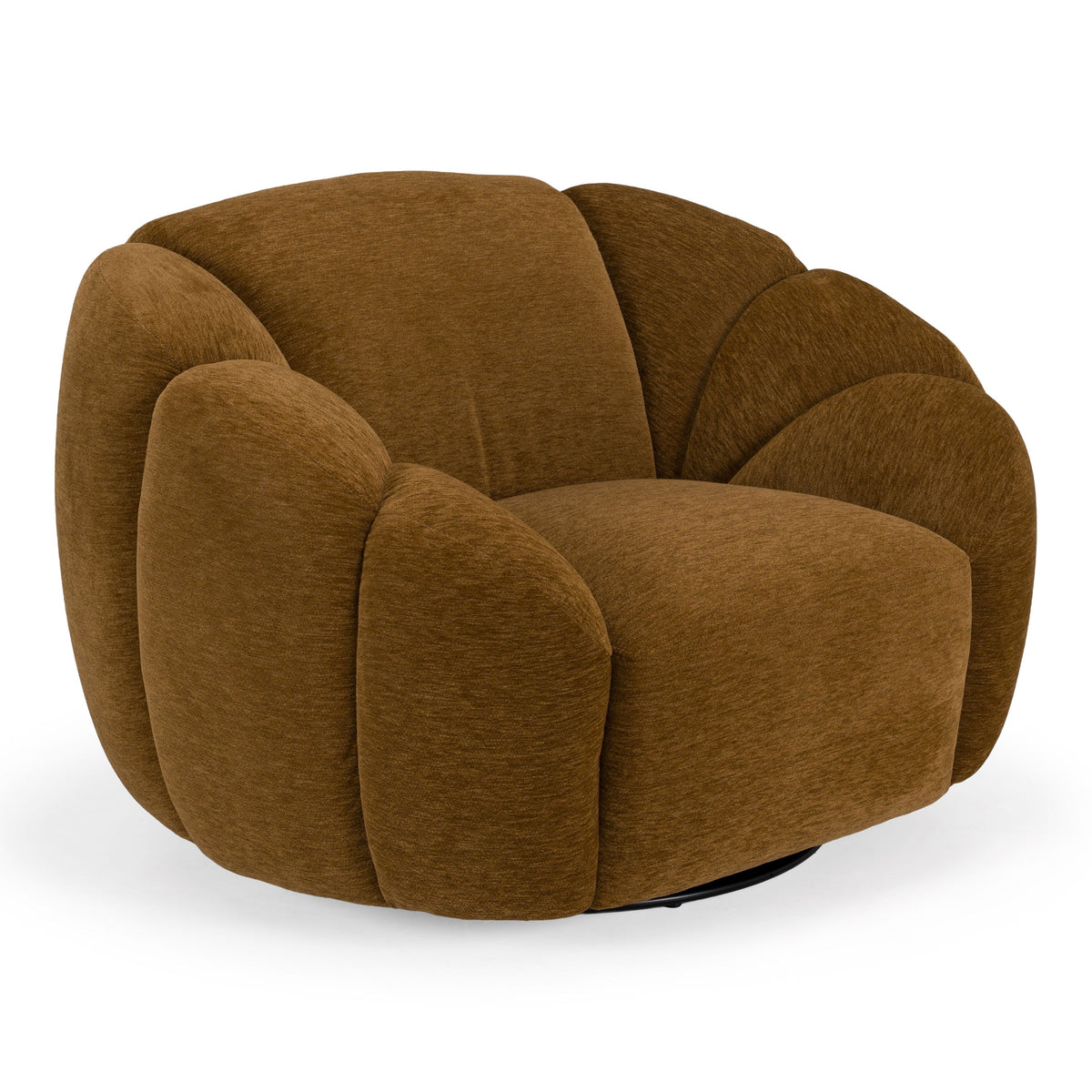 Brown Oversized Swivel Chair, Modern Round Arm Accent Chair