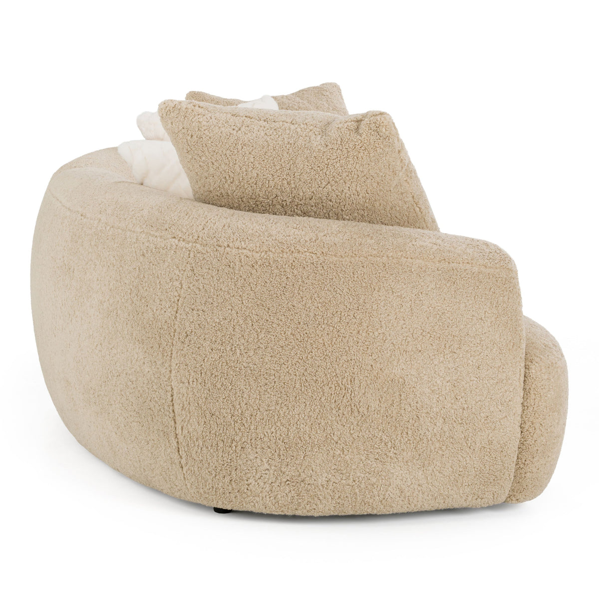 Tan Curved Sectional Couch, Cozy Round Arm Sofa with Toss Pillows