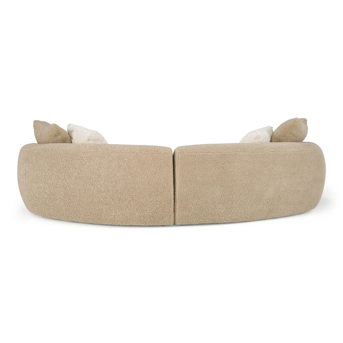 Tan Curved Sectional Couch, Cozy Round Arm Sofa with Toss Pillows