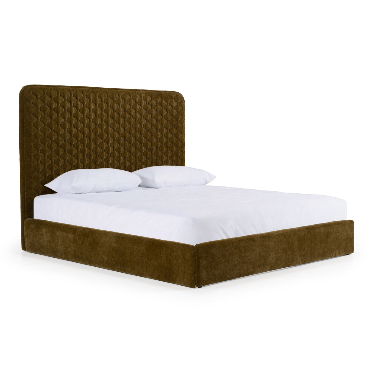 Brown Upholstered Bed Frame, Tall Headboard Modern Platform Bed