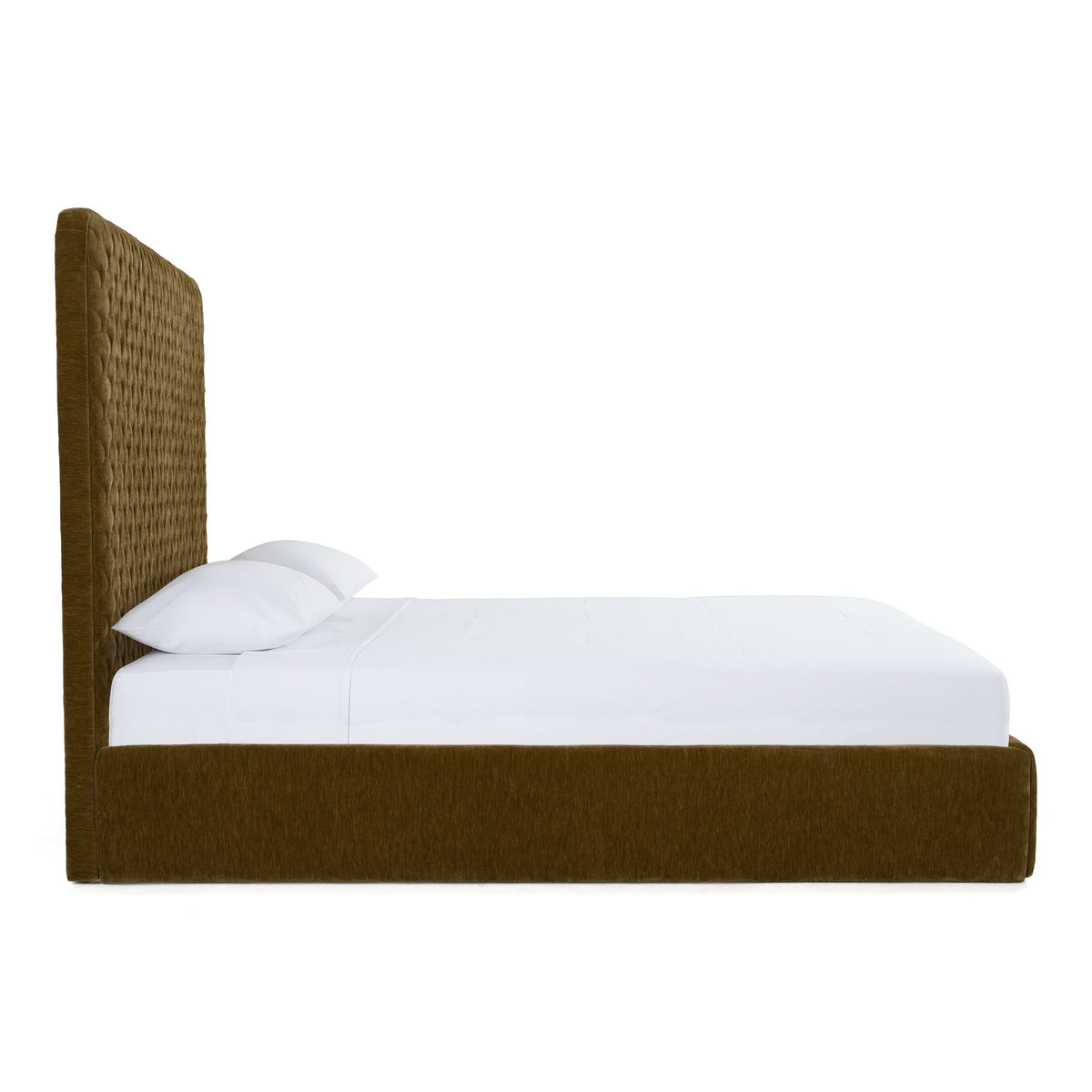 Brown Upholstered Bed Frame, Tall Headboard Modern Platform Bed