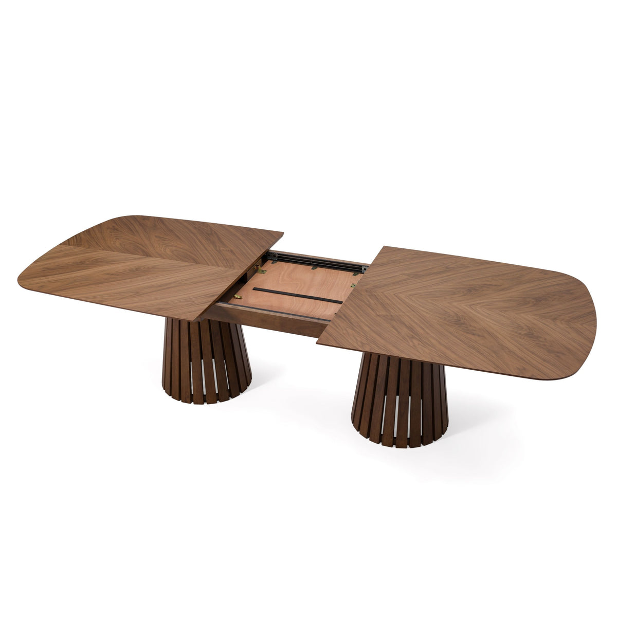 Extendable Walnut Dining Set, Mid Century Modern Table with Upholstered Chairs