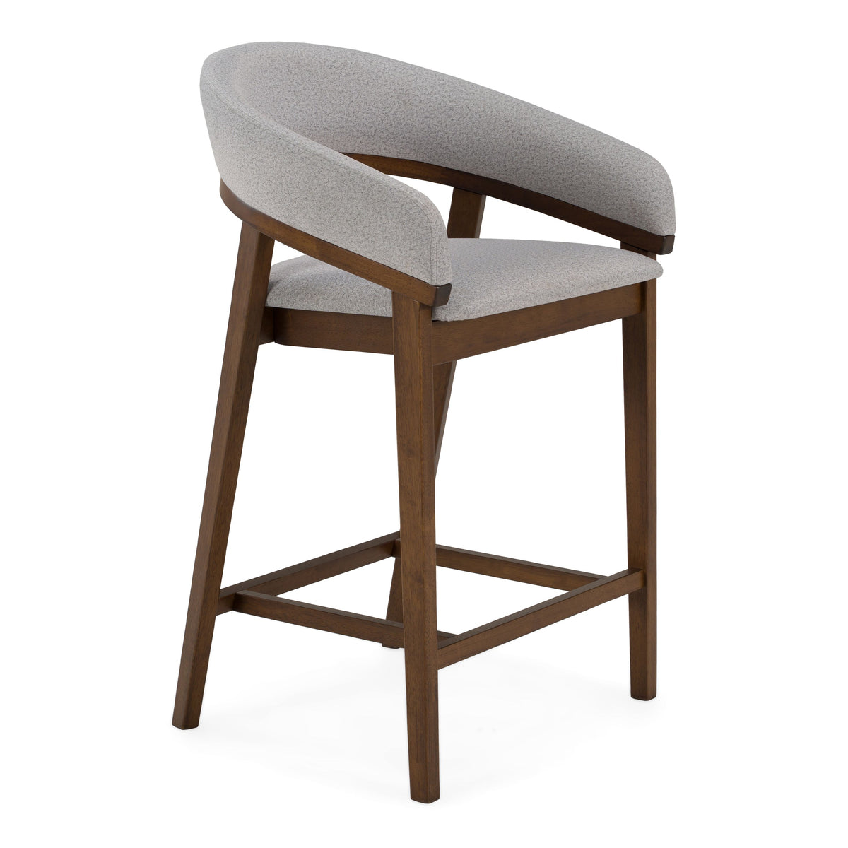 Grey Upholstered Counter Stools, Mid Century Walnut Counter Chair Pair