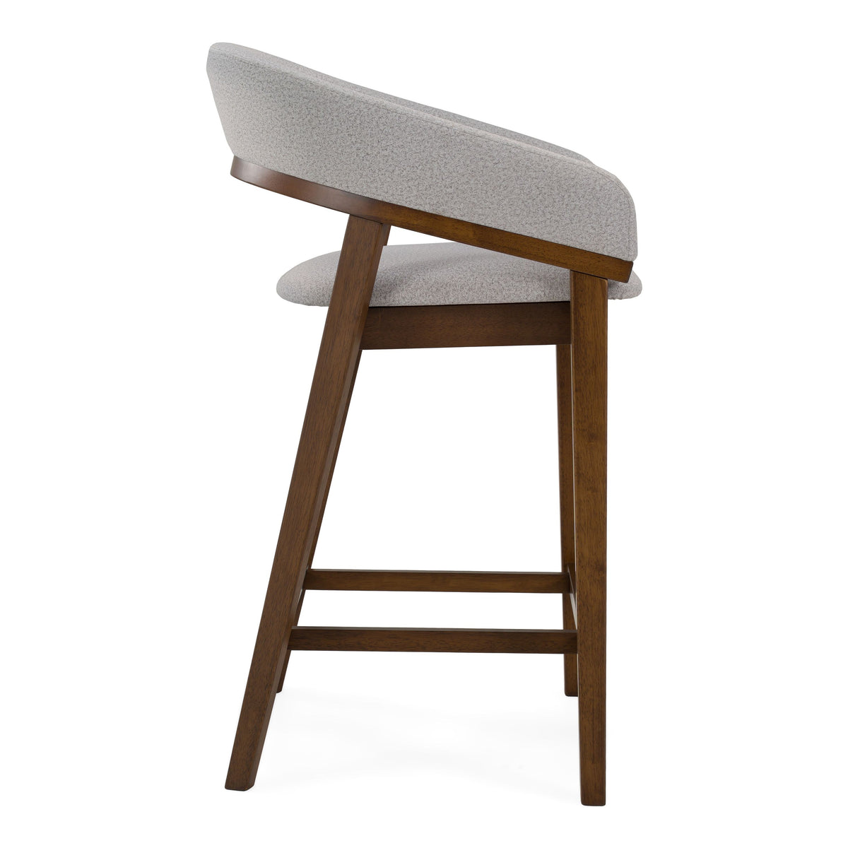 Grey Upholstered Counter Stools, Mid Century Walnut Counter Chair Pair
