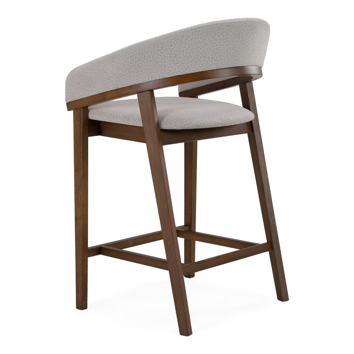 Grey Upholstered Counter Stools, Mid Century Walnut Counter Chair Pair