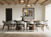 Extendable Walnut Dining Set, Mid Century Modern Table with Upholstered Chairs