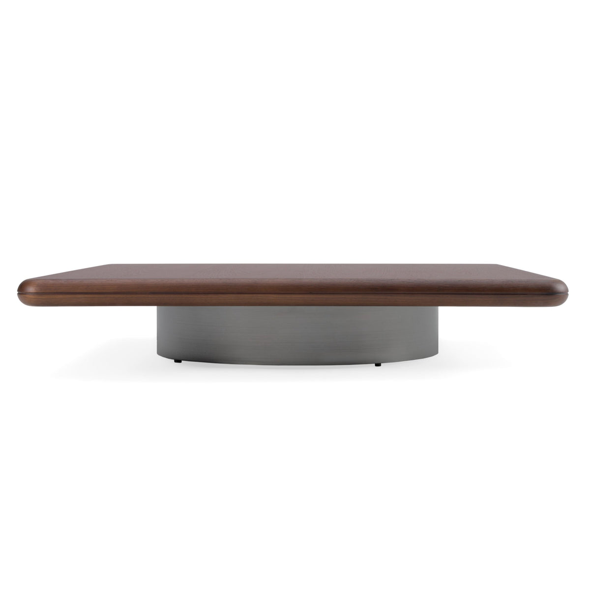 Low Square Coffee Table, Walnut Wood Top with Round Metal Base