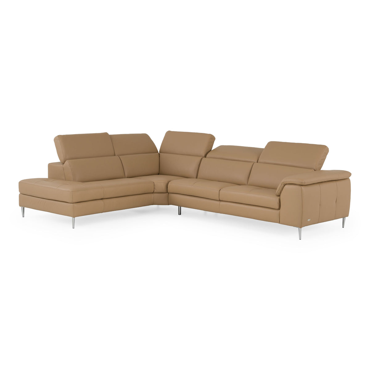 Italian Leather Sectional with Chaise, Sand Top Grain L Shaped Couch