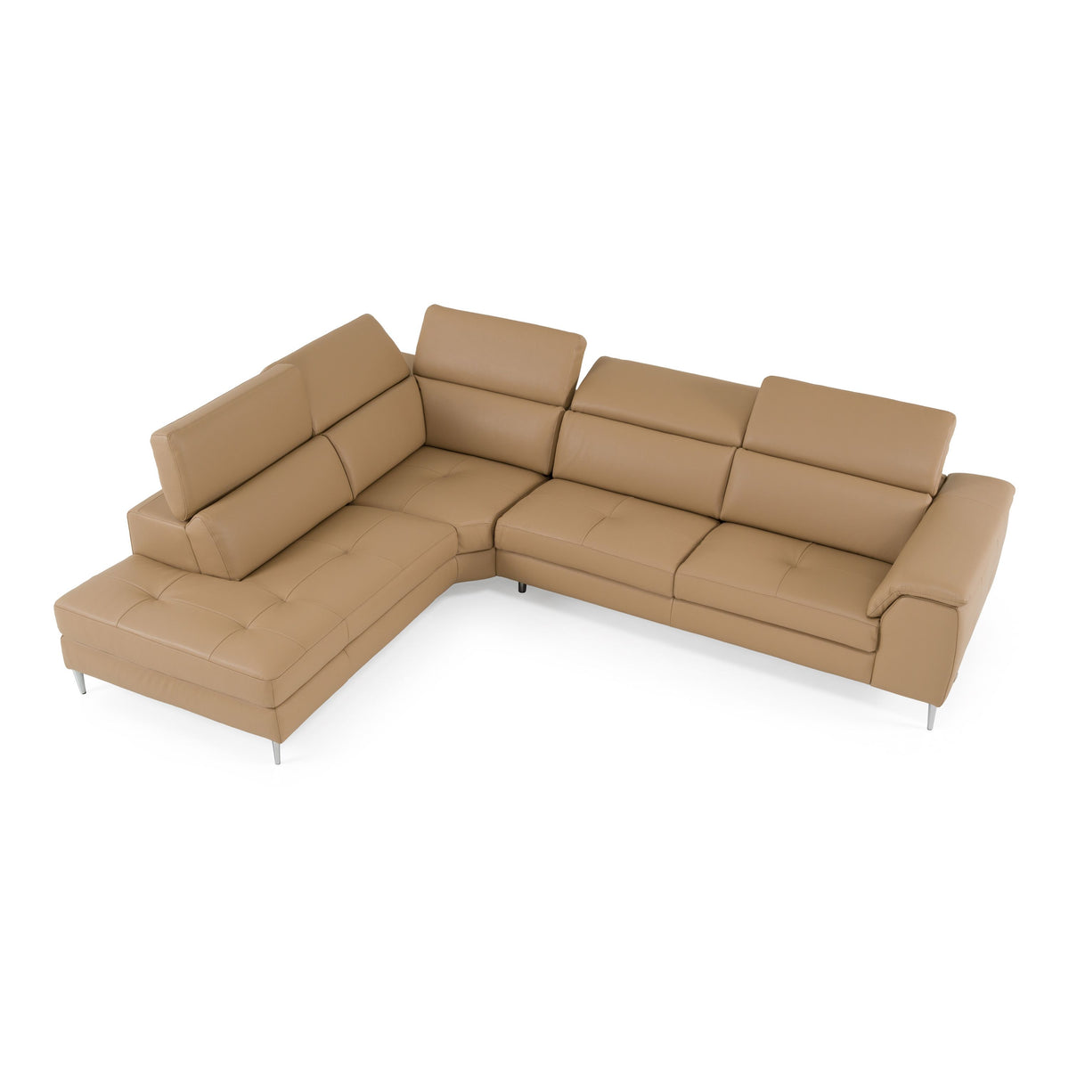 Italian Leather Sectional with Chaise, Sand Top Grain L Shaped Couch