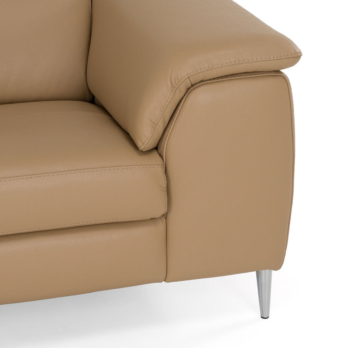 Italian Leather Sectional with Chaise, Sand Top Grain L Shaped Couch