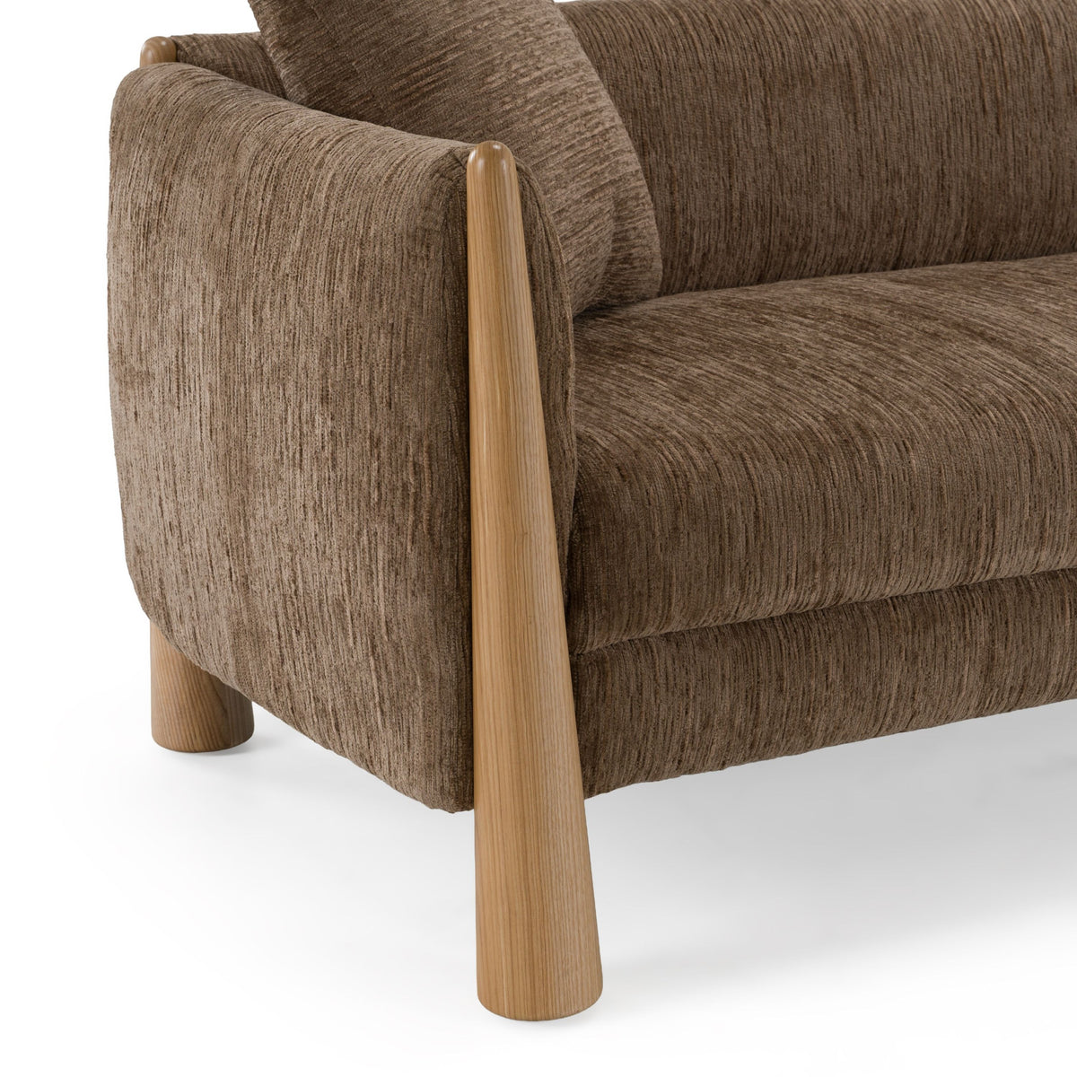 Brown Fabric Sofa, Contemporary Square Arm Couch with Wood Legs