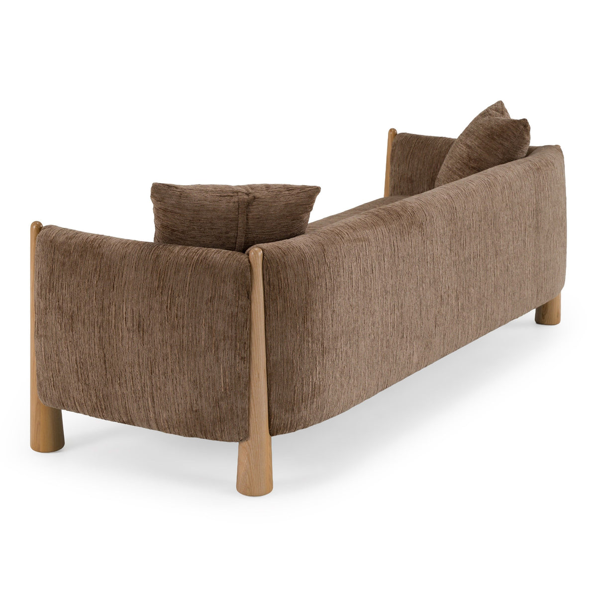 Brown Fabric Sofa, Contemporary Square Arm Couch with Wood Legs