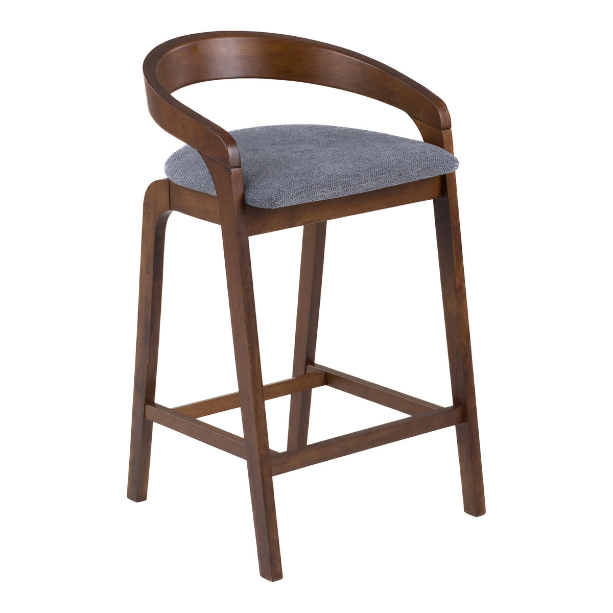 Walnut Counter Stools Set, Grey Upholstered Low Back Kitchen Stools