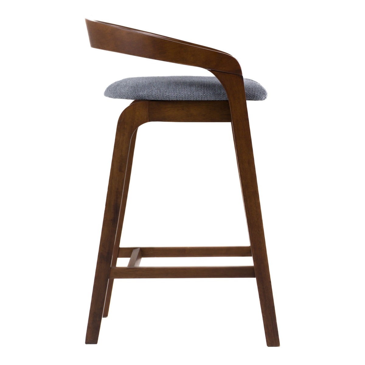 Walnut Counter Stools Set, Grey Upholstered Low Back Kitchen Stools